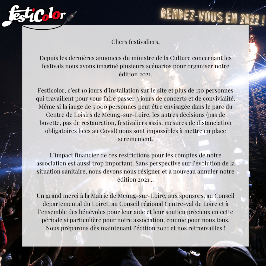 Annulation Festicolor 2021