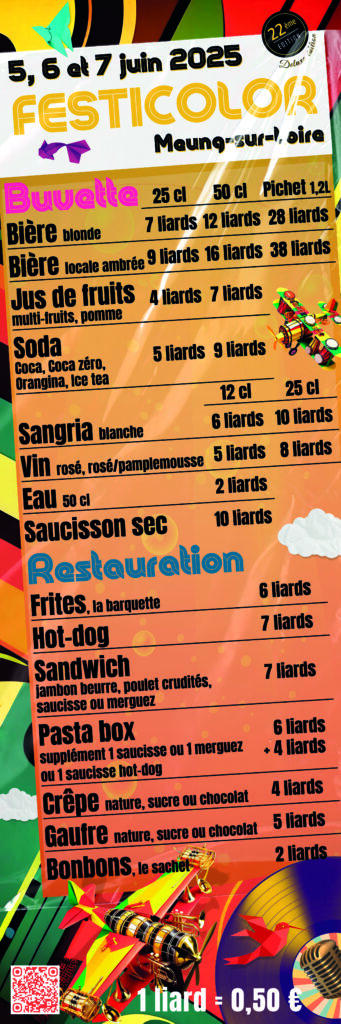 Festicolor 2025 tarifs buvette restauration